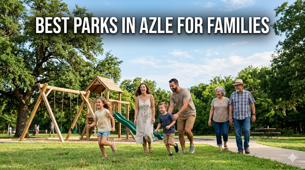 A joyful family enjoying a sunny summer afternoon at a park in Azle, Texas