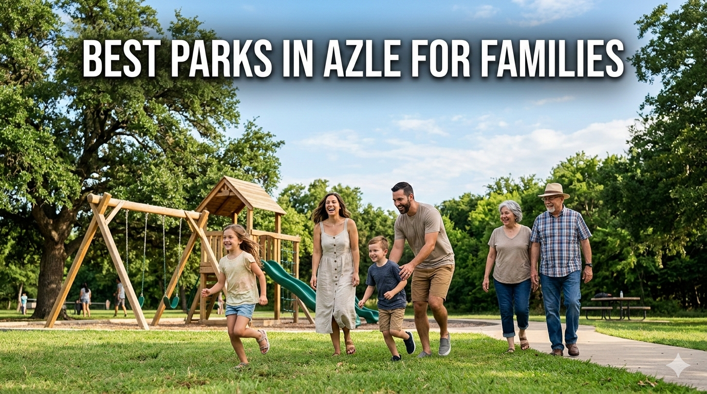 A joyful family enjoying a sunny summer afternoon at a park in Azle, Texas