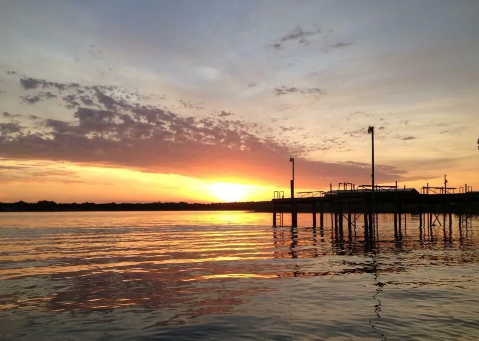 Golden hour at a lakefront destination near Azle, highlighting the natural beauty of Tarrant County's hidden outdoor attractions.
