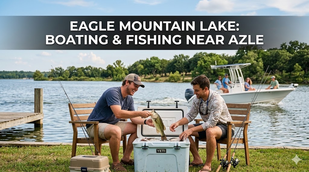 friends enjoying fishing and boating at Eagle Mountain Lake near Azle, Texas.