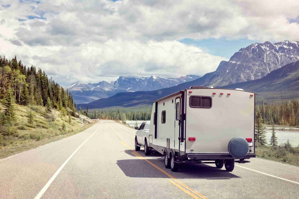 RV route guide from DFW to Azle, TX, showing a Class A motorhome on a highway with clear lanes and wide roads